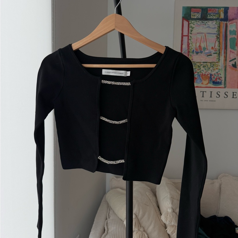 Christopher Esber Black Crop Top / crystal-embellished strap-detail top